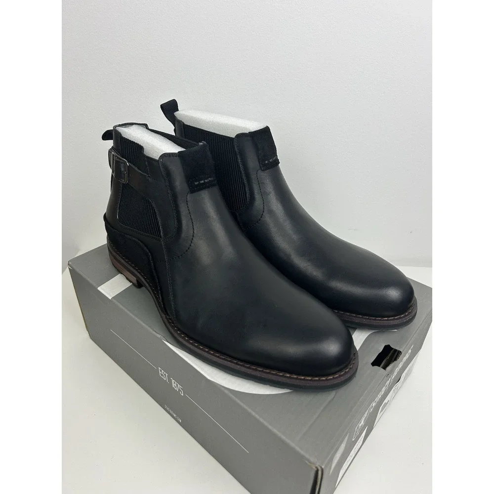 Stacy Adams Men's Oskar Plain Toe Chelsea Boot Black Leather 25554 Size 10 M